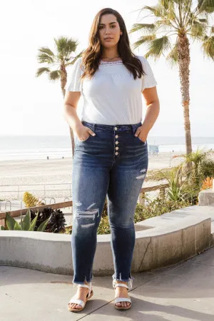 Plus Size High Rise Patched Button Up Distressed