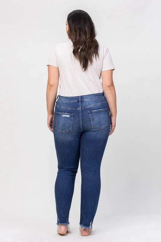 Plus Size High Rise Patched Button Up Distressed