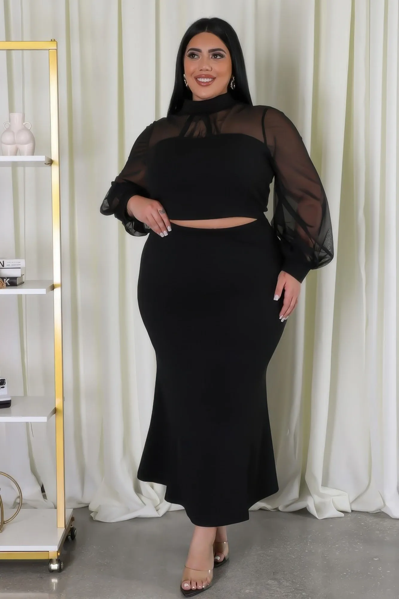 Plus Size High-Waisted Maxi Skirt Set