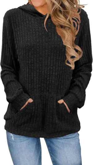 Plus Size Hoodies for Women Comfy Long Sleeve Shirts Kangaroo Pocket Pullover Sweatshirts Ribbed Knit Tunic Sweater
