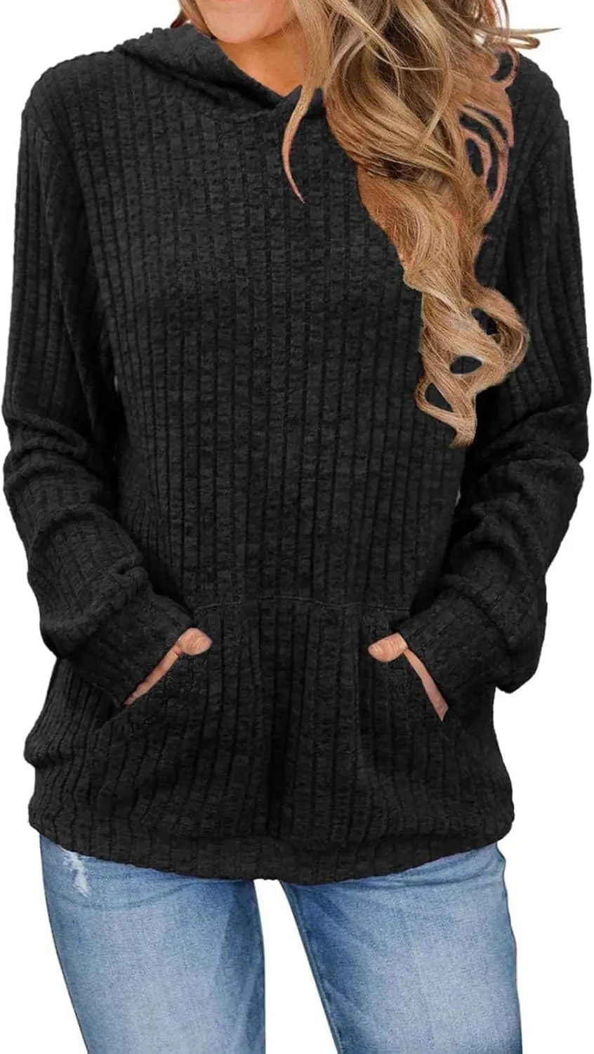 Plus Size Hoodies for Women Comfy Long Sleeve Shirts Kangaroo Pocket Pullover Sweatshirts Ribbed Knit Tunic Sweater