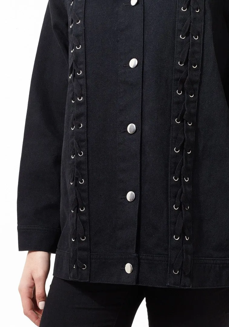 PLUS SIZE LACE-UP SEAM COTTON TWILL JACKET