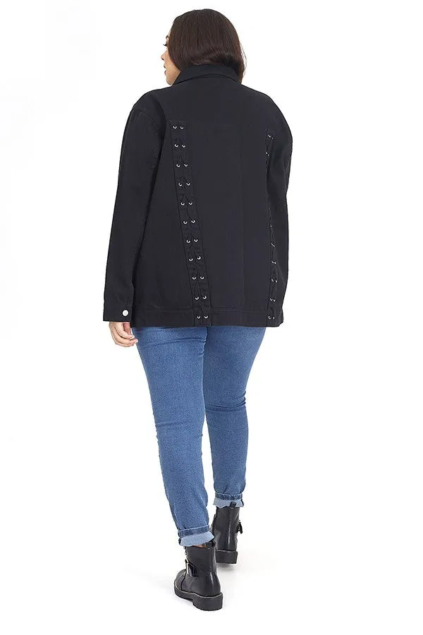 PLUS SIZE LACE-UP SEAM COTTON TWILL JACKET