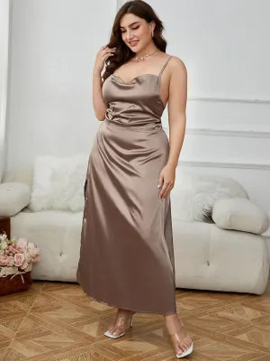 Plus Size Lace-Up Spaghetti Strap Split Night Dress | Sexy Backless Design
