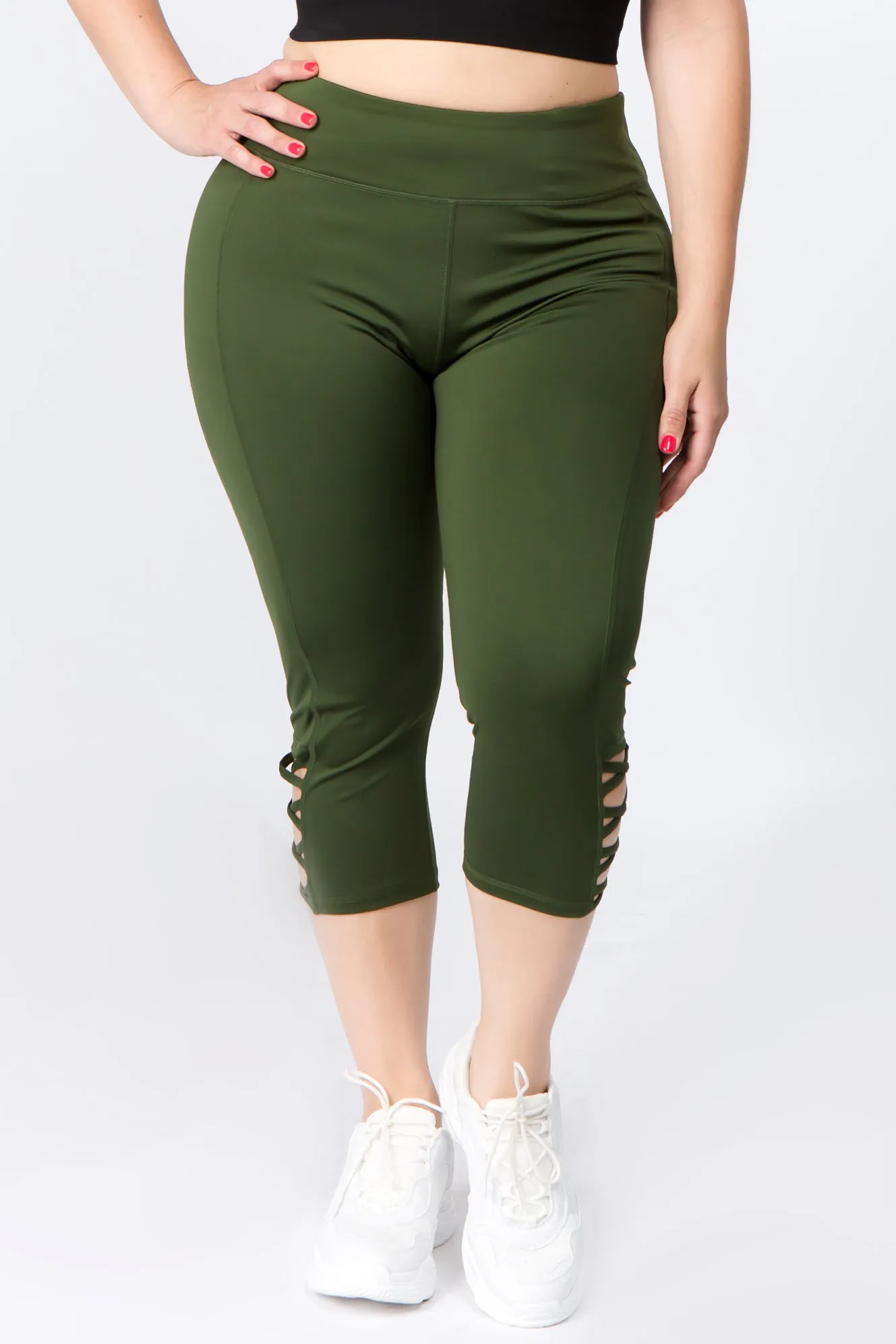 Plus Size Lattice Capri Workout Leggings