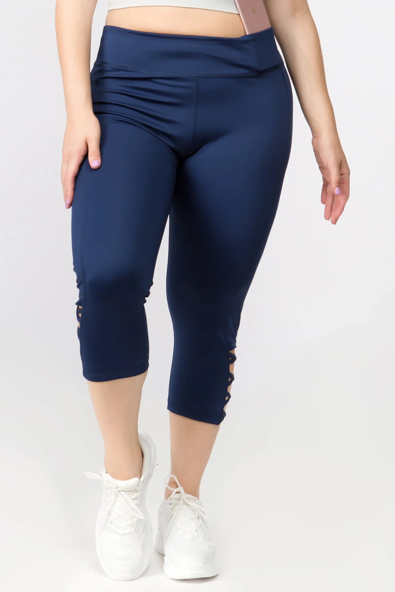 Plus Size Lattice Capri Workout Leggings