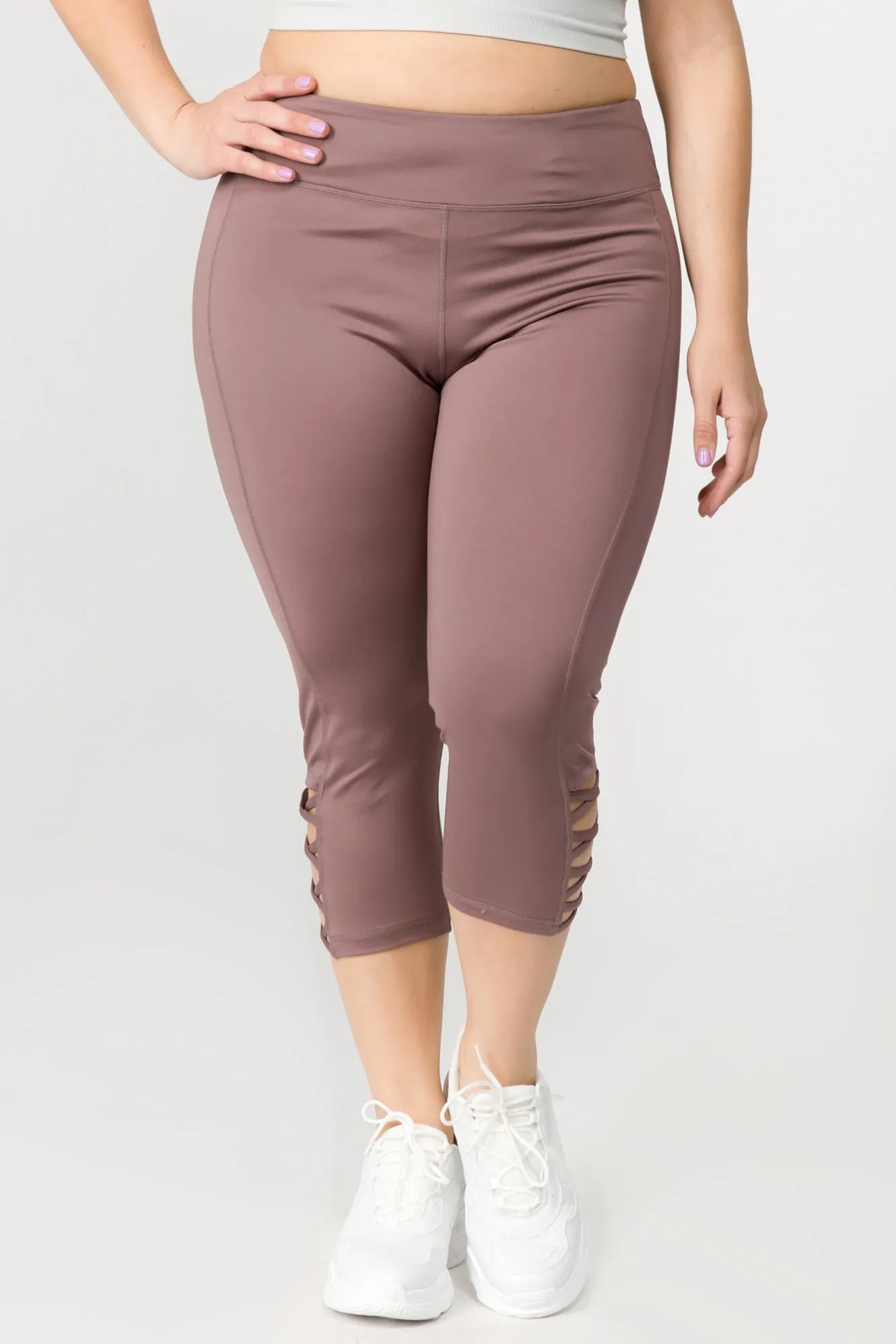Plus Size Lattice Capri Workout Leggings