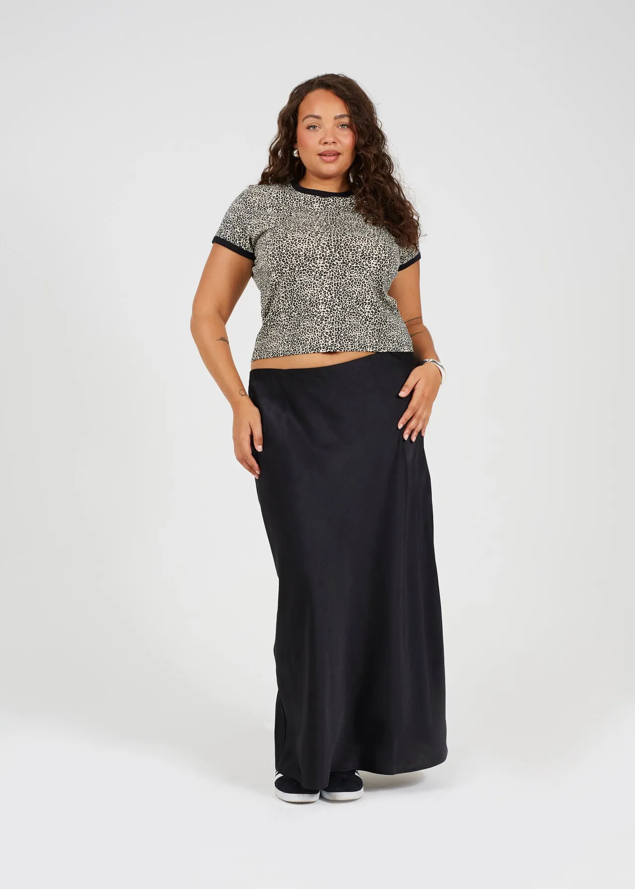 PLUS SIZE LEOPARD PRINT CREW NECK RINGER T-SHIRT