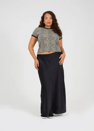 PLUS SIZE LEOPARD PRINT CREW NECK RINGER T-SHIRT