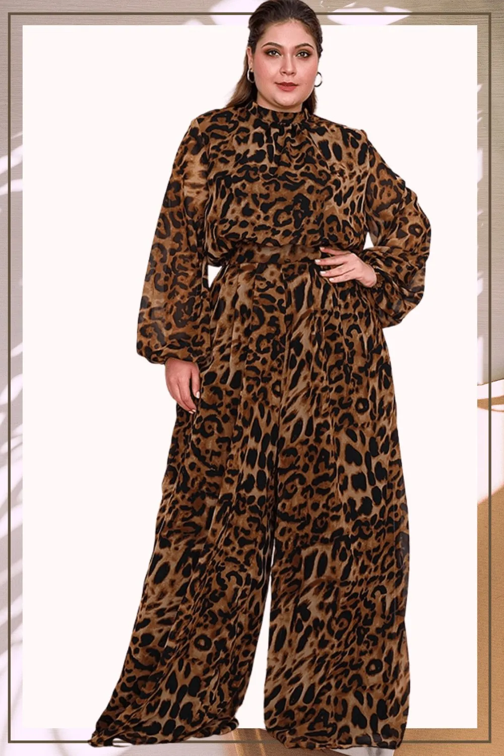 Plus Size Leopard Wide Leg Palazzo Pants