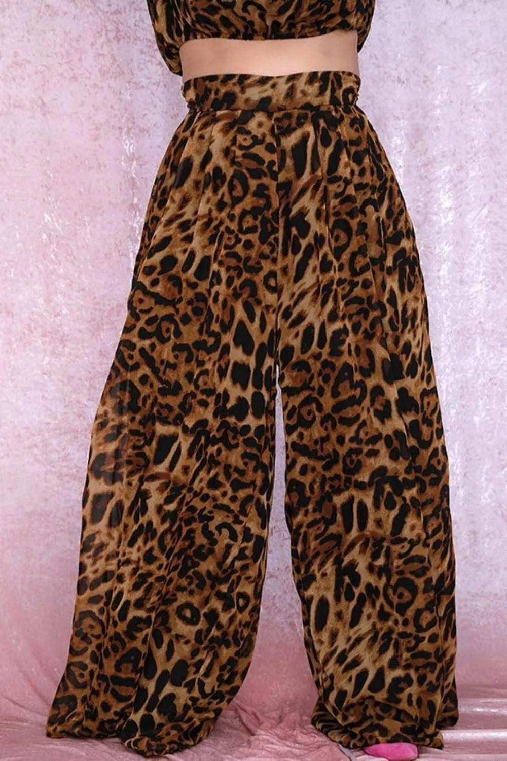 Plus Size Leopard Wide Leg Palazzo Pants