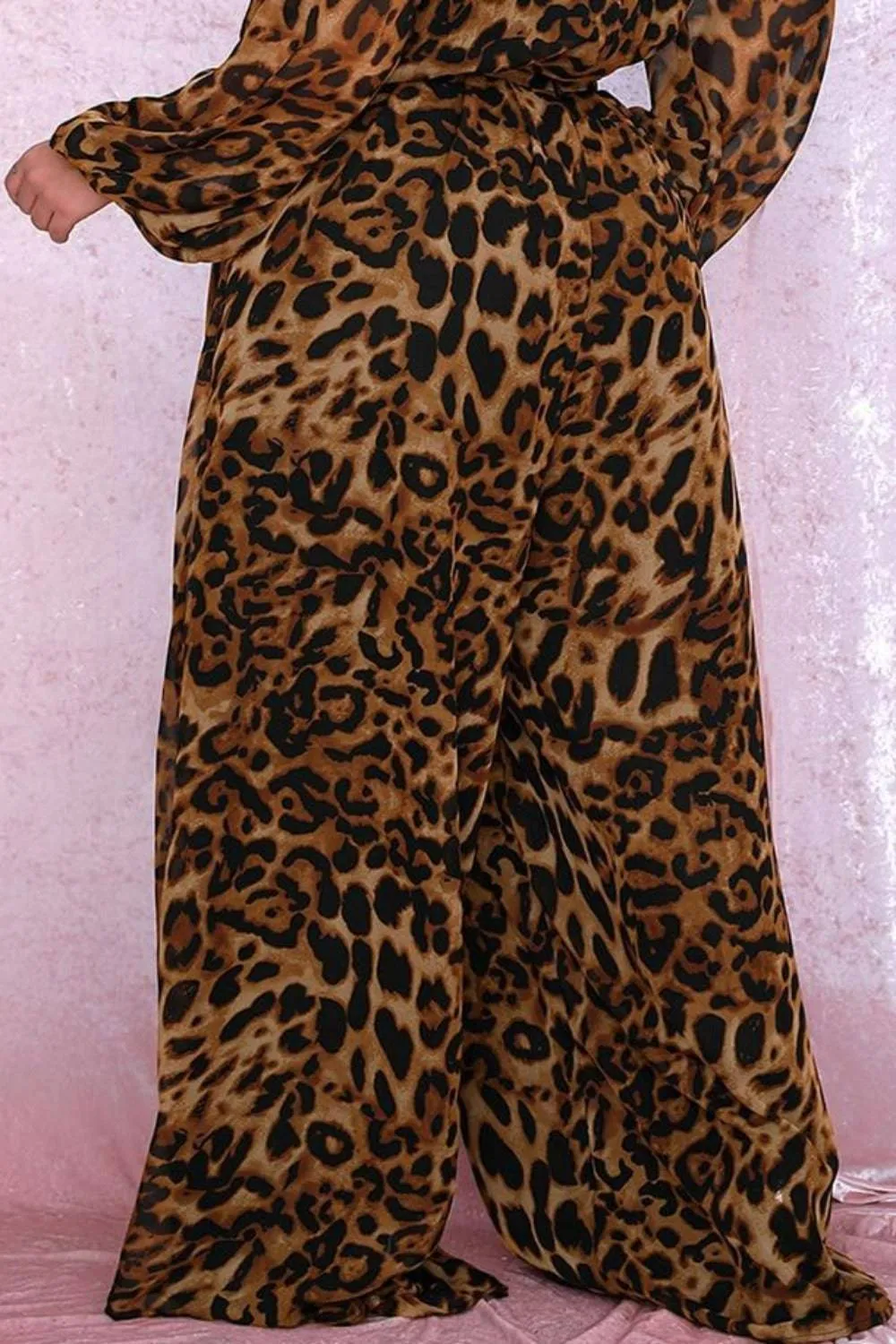 Plus Size Leopard Wide Leg Palazzo Pants