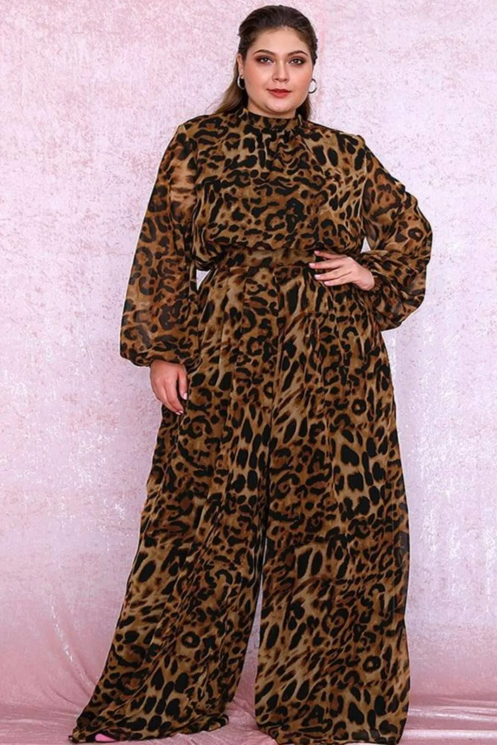 Plus Size Leopard Wide Leg Palazzo Pants