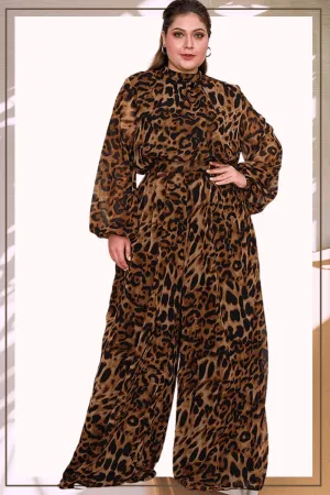 Plus Size Leopard Wide Leg Palazzo Pants