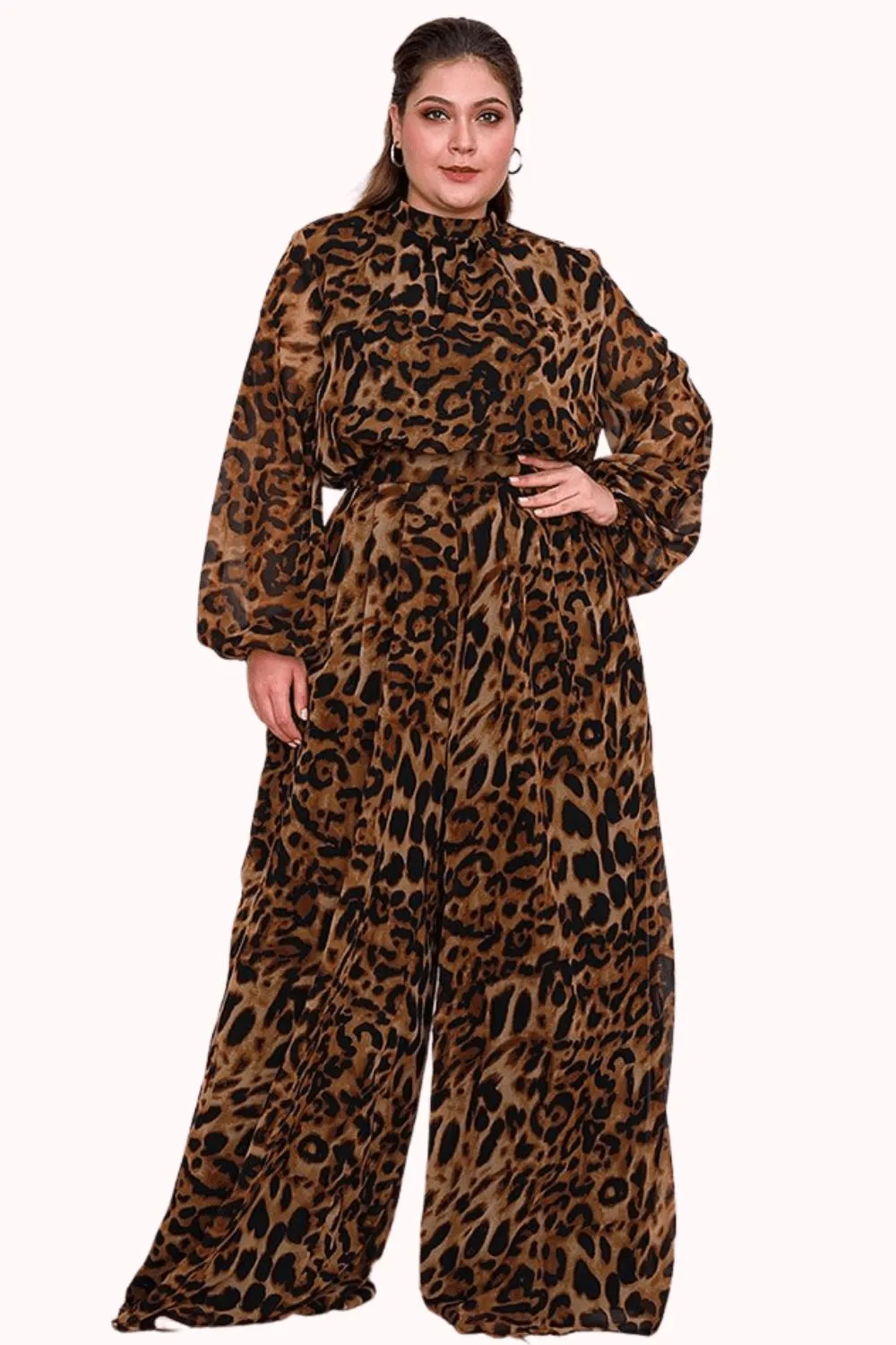 Plus Size Leopard Wide Leg Palazzo Pants