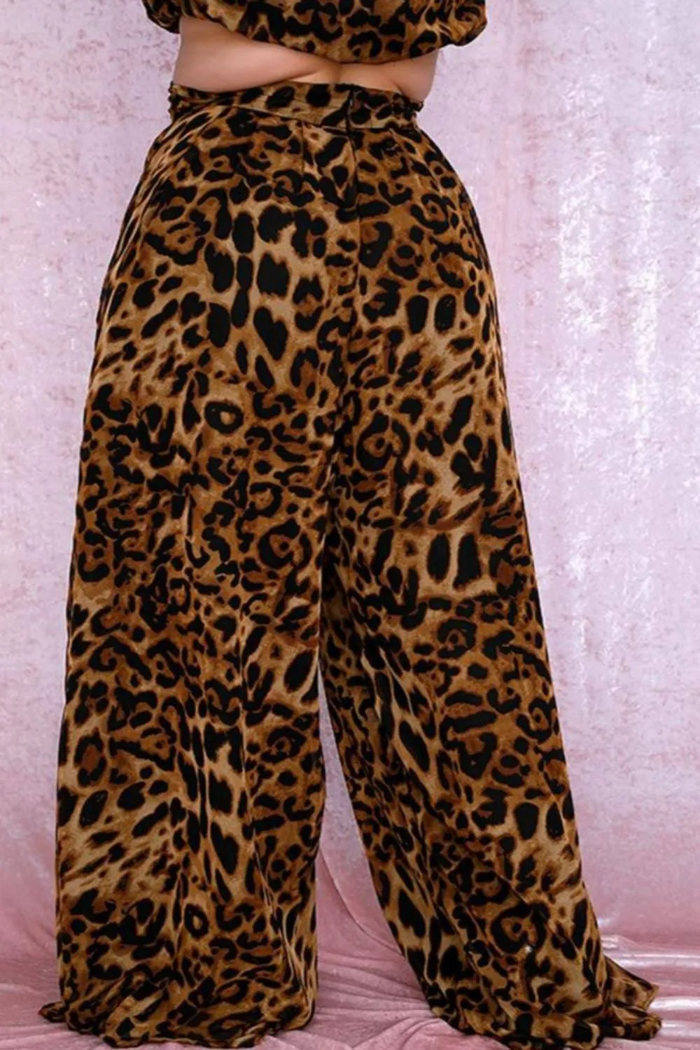 Plus Size Leopard Wide Leg Palazzo Pants