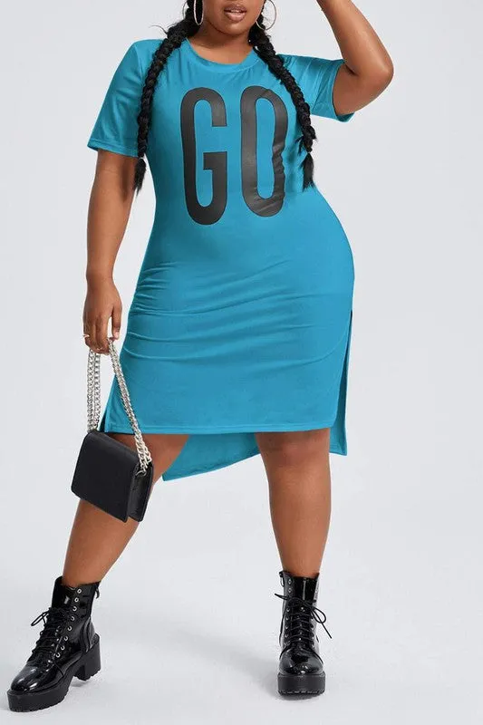 Plus Size Letter Graphic Split Long T Dress