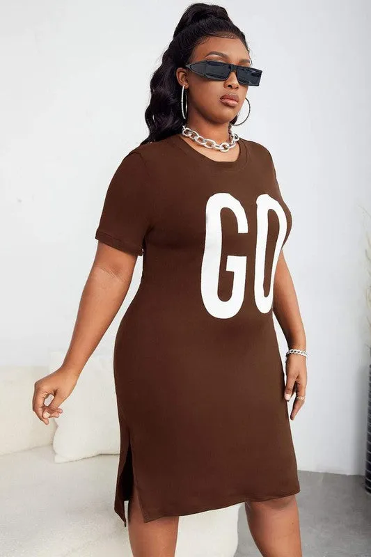 Plus Size Letter Graphic Split Long T Dress