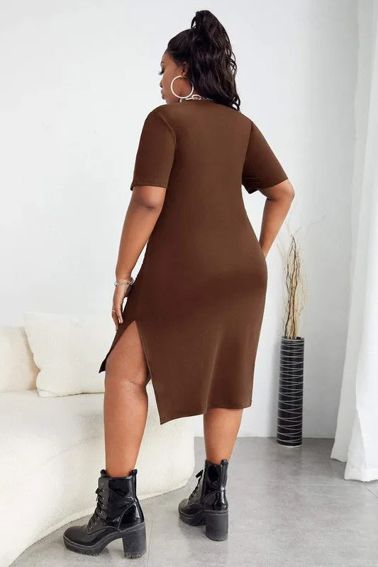 Plus Size Letter Graphic Split Long T Dress