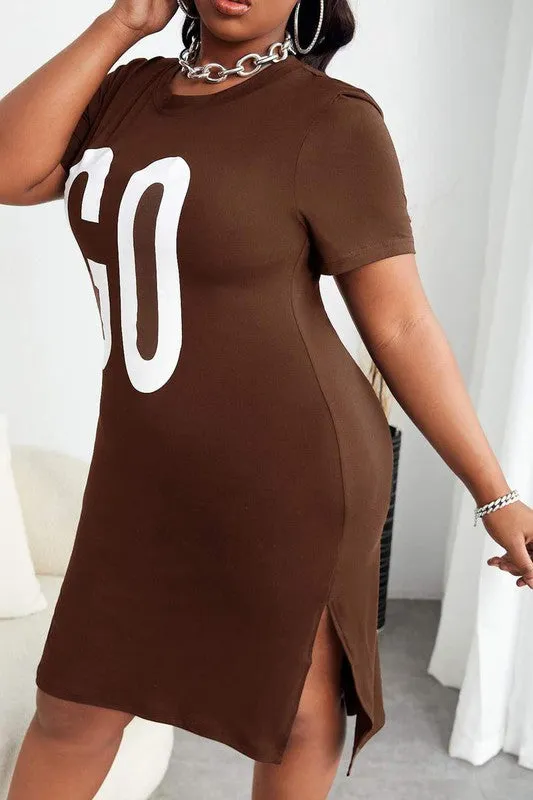 Plus Size Letter Graphic Split Long T Dress