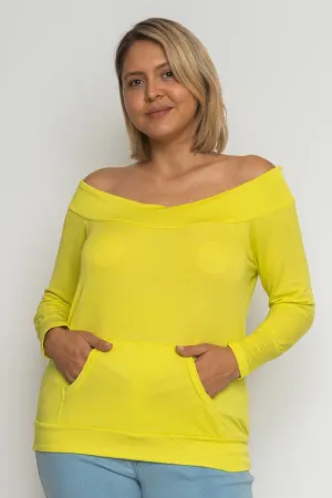 Plus Size Long Open Shoulders Top 2 Front Pockets(JT9083)