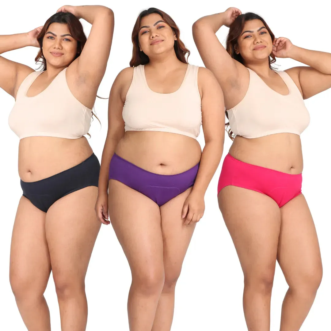 Plus Size Menstrual Panties For Stain Free Period | Hipster Fit | Leak Proof | Use with Pad For Hygiene | Prevents Front & Back Stains | 3 Pack