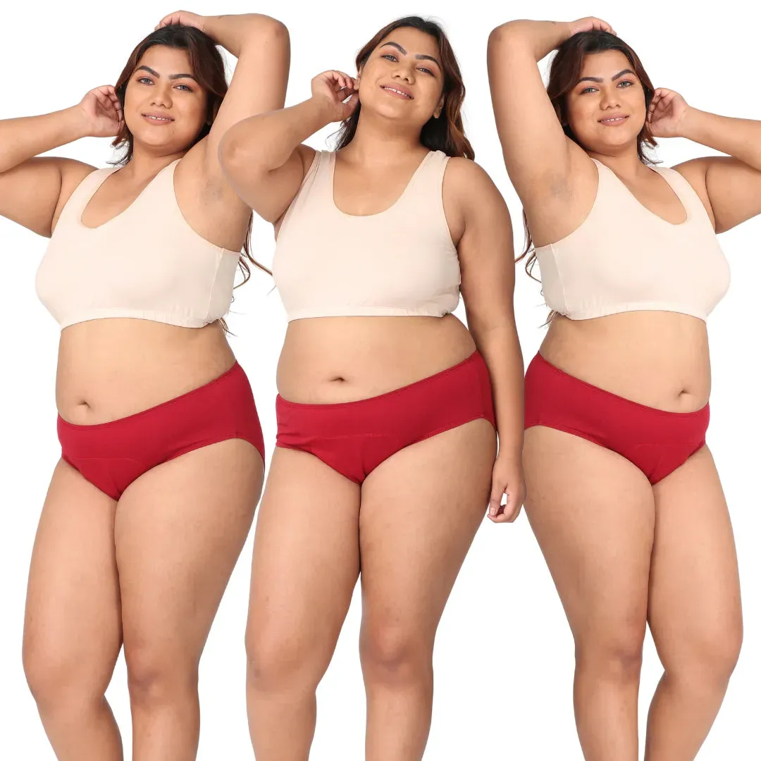 Plus Size Menstrual Panties For Stain Free Period | Hipster Fit | Leak Proof | Use with Pad For Hygiene | Prevents Front & Back Stains | 3 Pack