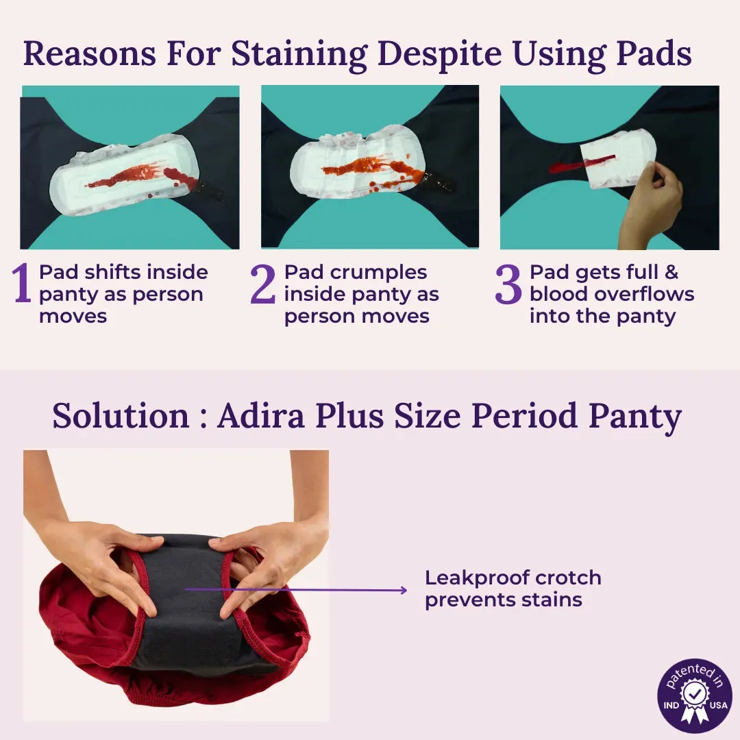 Plus Size Menstrual Panties For Stain Free Period | Hipster Fit | Leak Proof | Use with Pad For Hygiene | Prevents Front & Back Stains | 3 Pack
