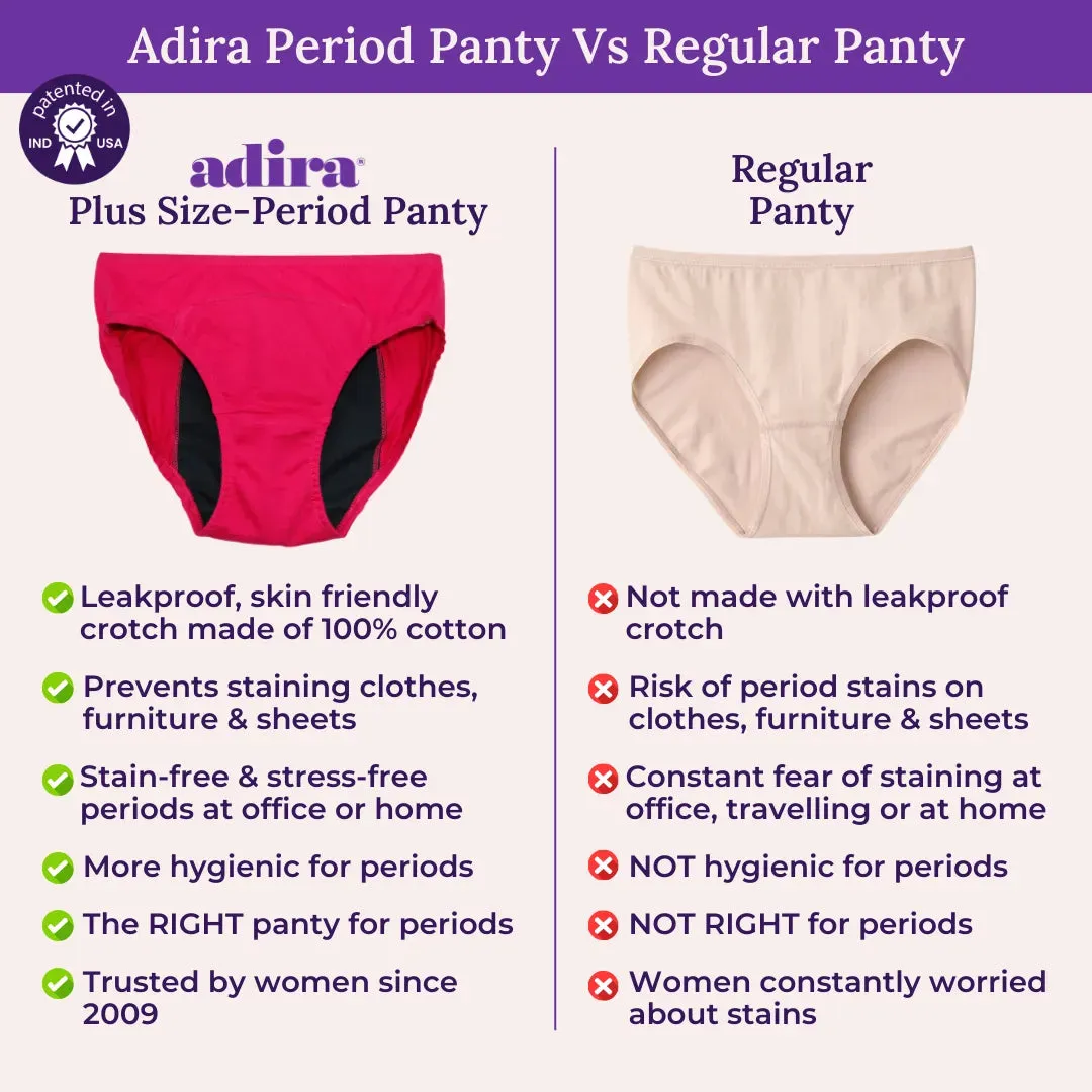 Plus Size Menstrual Panties For Stain Free Period | Hipster Fit | Leak Proof | Use with Pad For Hygiene | Prevents Front & Back Stains | 3 Pack