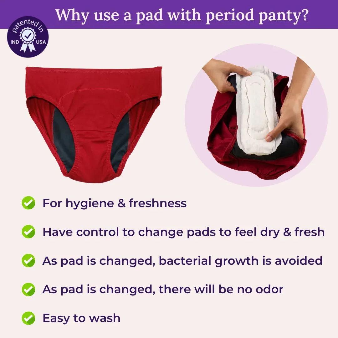 Plus Size Menstrual Panties For Stain Free Period | Hipster Fit | Leak Proof | Use with Pad For Hygiene | Prevents Front & Back Stains | 3 Pack