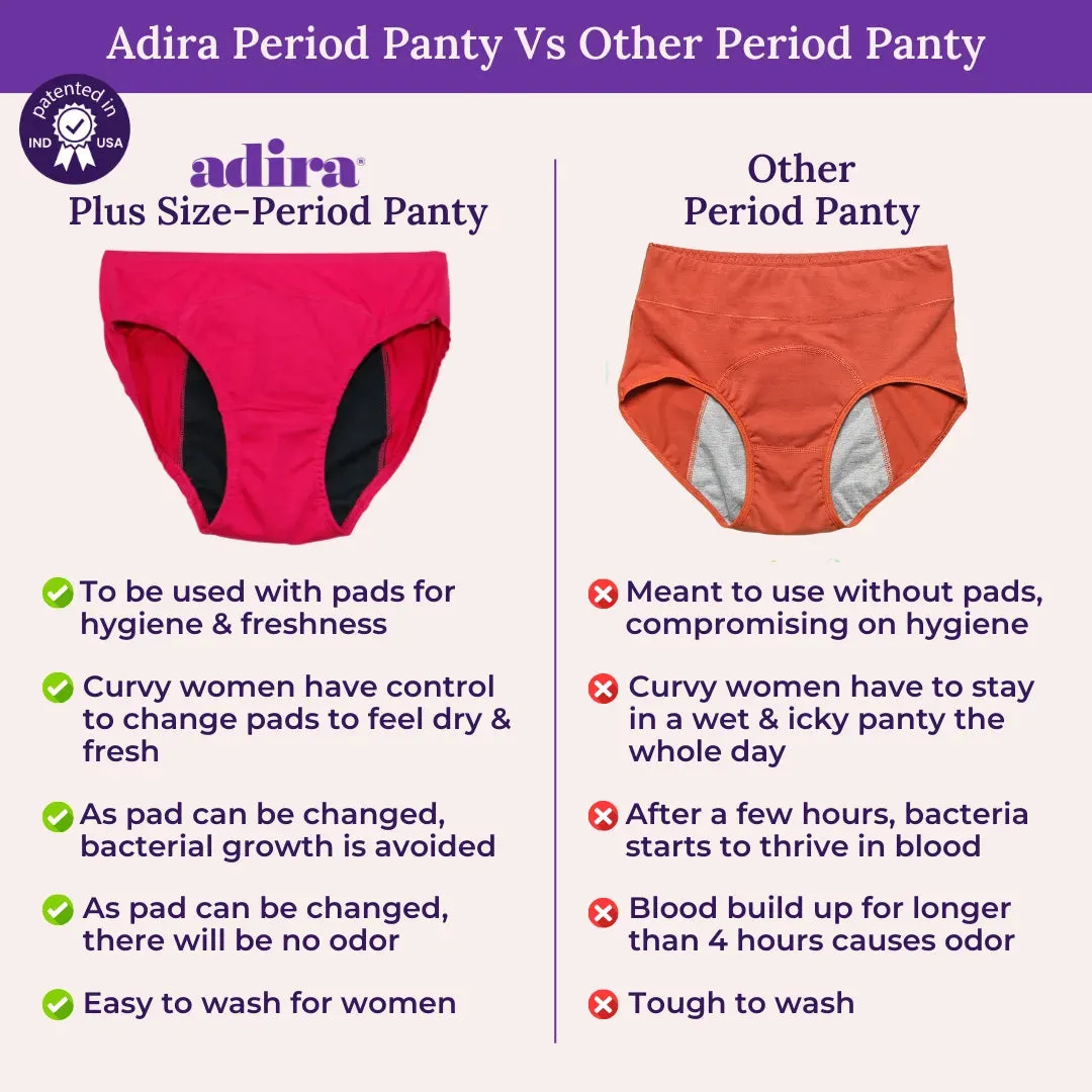 Plus Size Menstrual Panties For Stain Free Period | Hipster Fit | Leak Proof | Use with Pad For Hygiene | Prevents Front & Back Stains | 3 Pack
