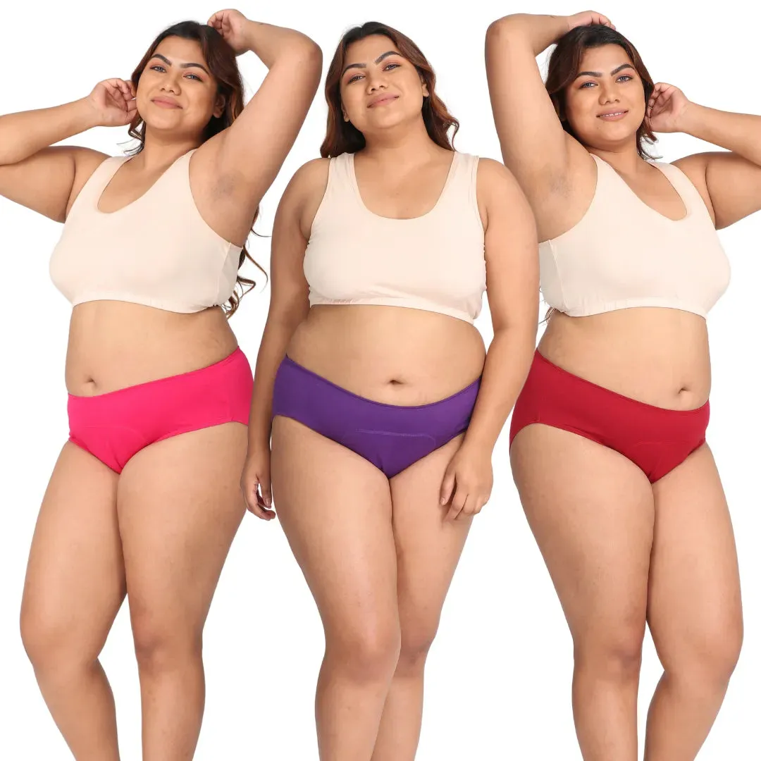 Plus Size Menstrual Panties For Stain Free Period | Hipster Fit | Leak Proof | Use with Pad For Hygiene | Prevents Front & Back Stains | 3 Pack