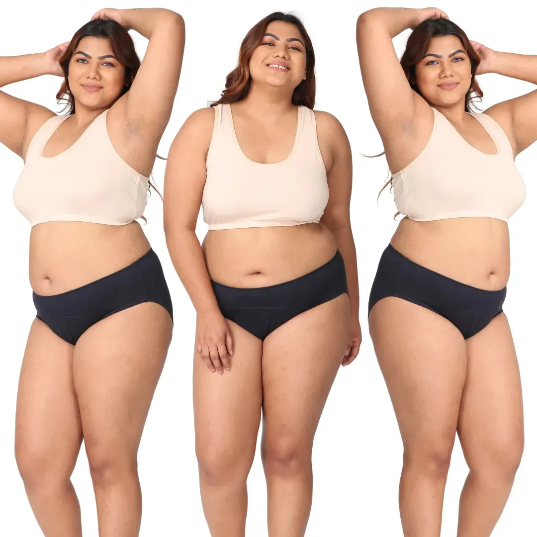 Plus Size Menstrual Panties For Stain Free Period | Hipster Fit | Leak Proof | Use with Pad For Hygiene | Prevents Front & Back Stains | 3 Pack
