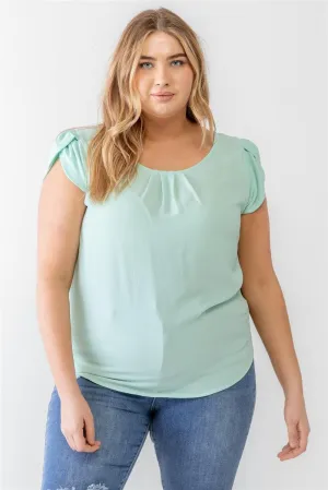 Plus Size Mint Textured Short Sleeve Blouse