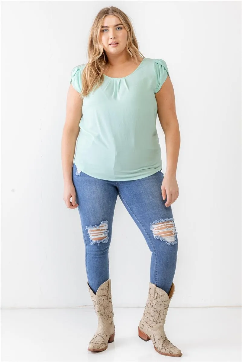 Plus Size Mint Textured Short Sleeve Blouse