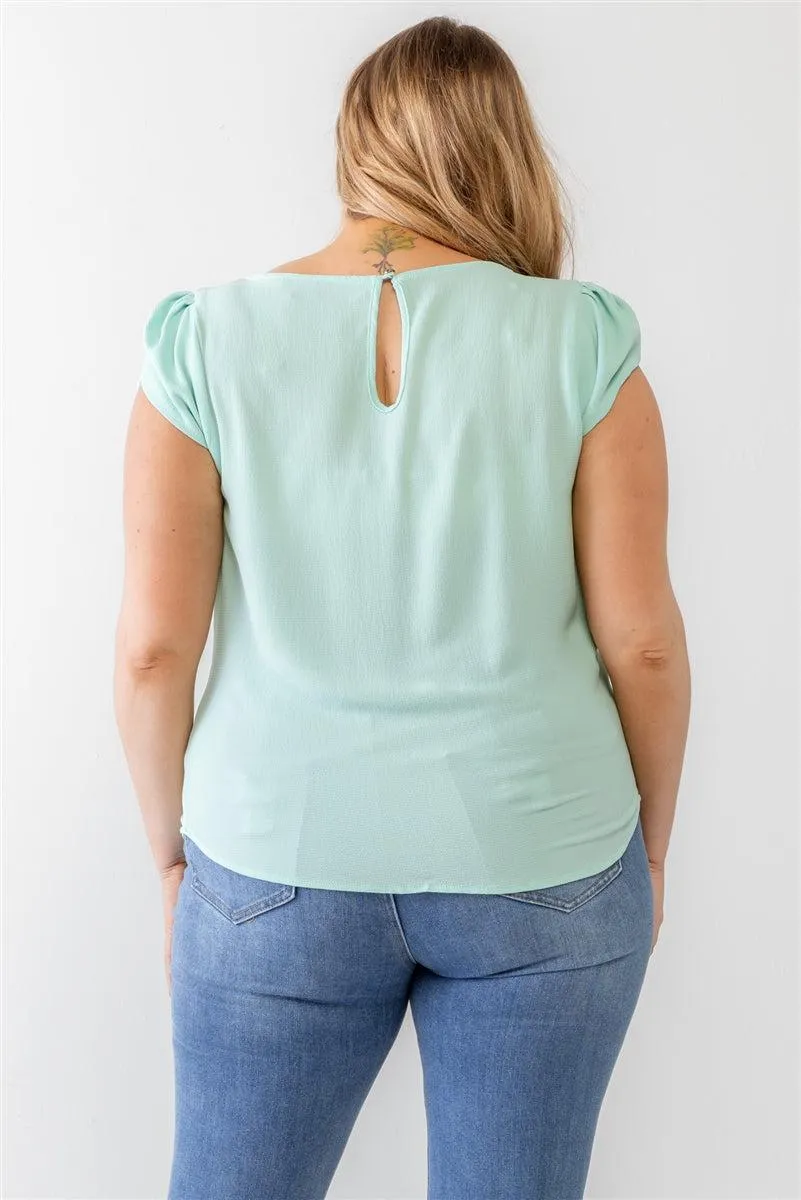 Plus Size Mint Textured Short Sleeve Blouse