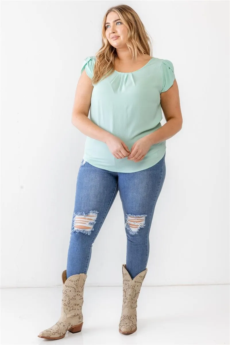 Plus Size Mint Textured Short Sleeve Blouse