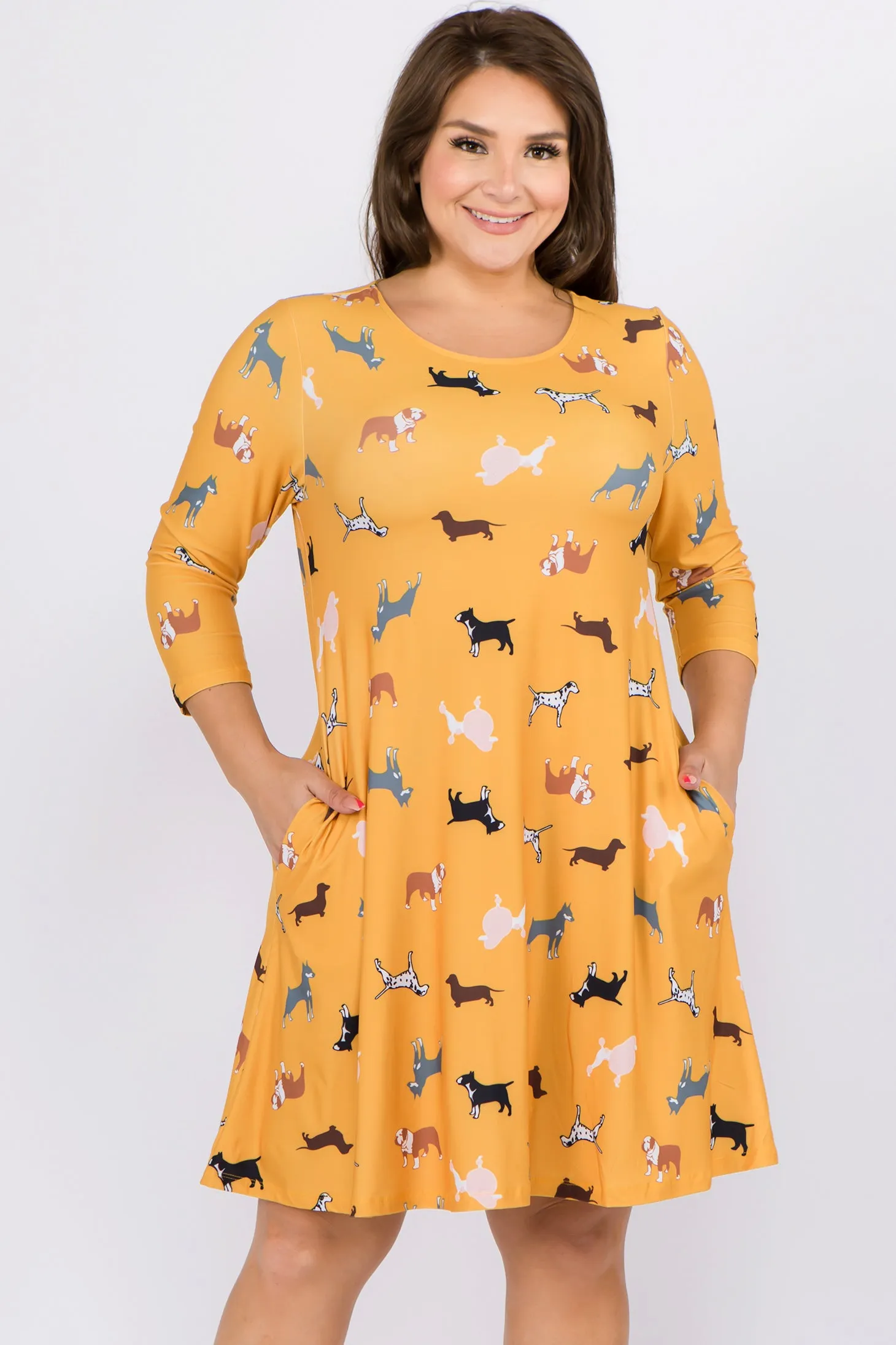 Plus Size Novelty Dog Print A-line Dress