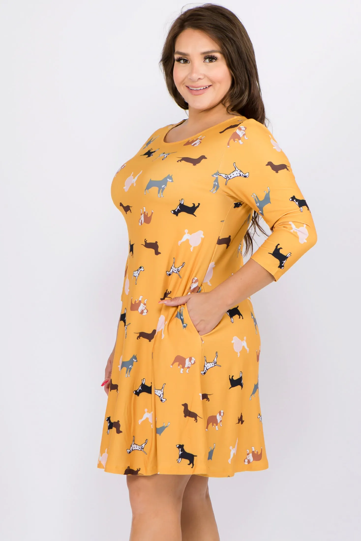 Plus Size Novelty Dog Print A-line Dress