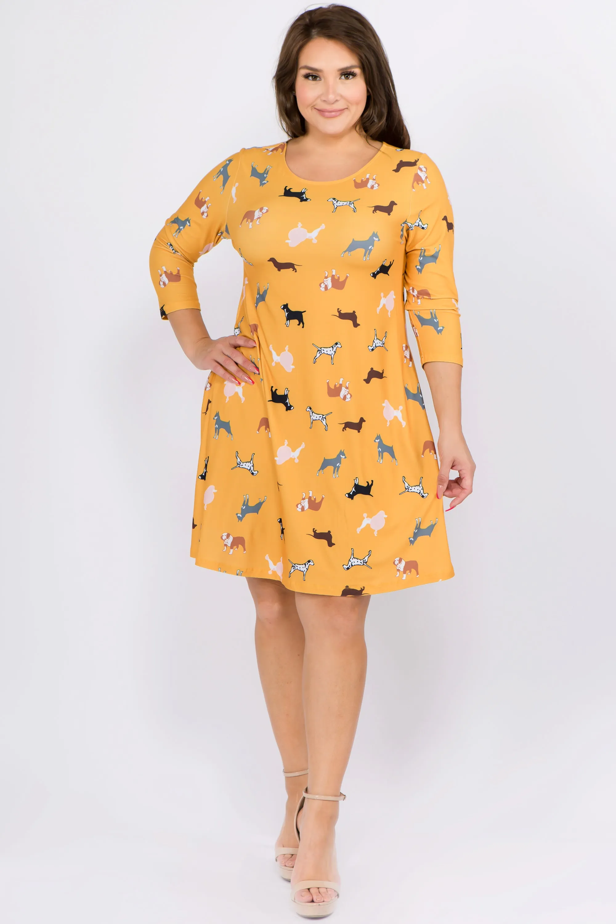 Plus Size Novelty Dog Print A-line Dress