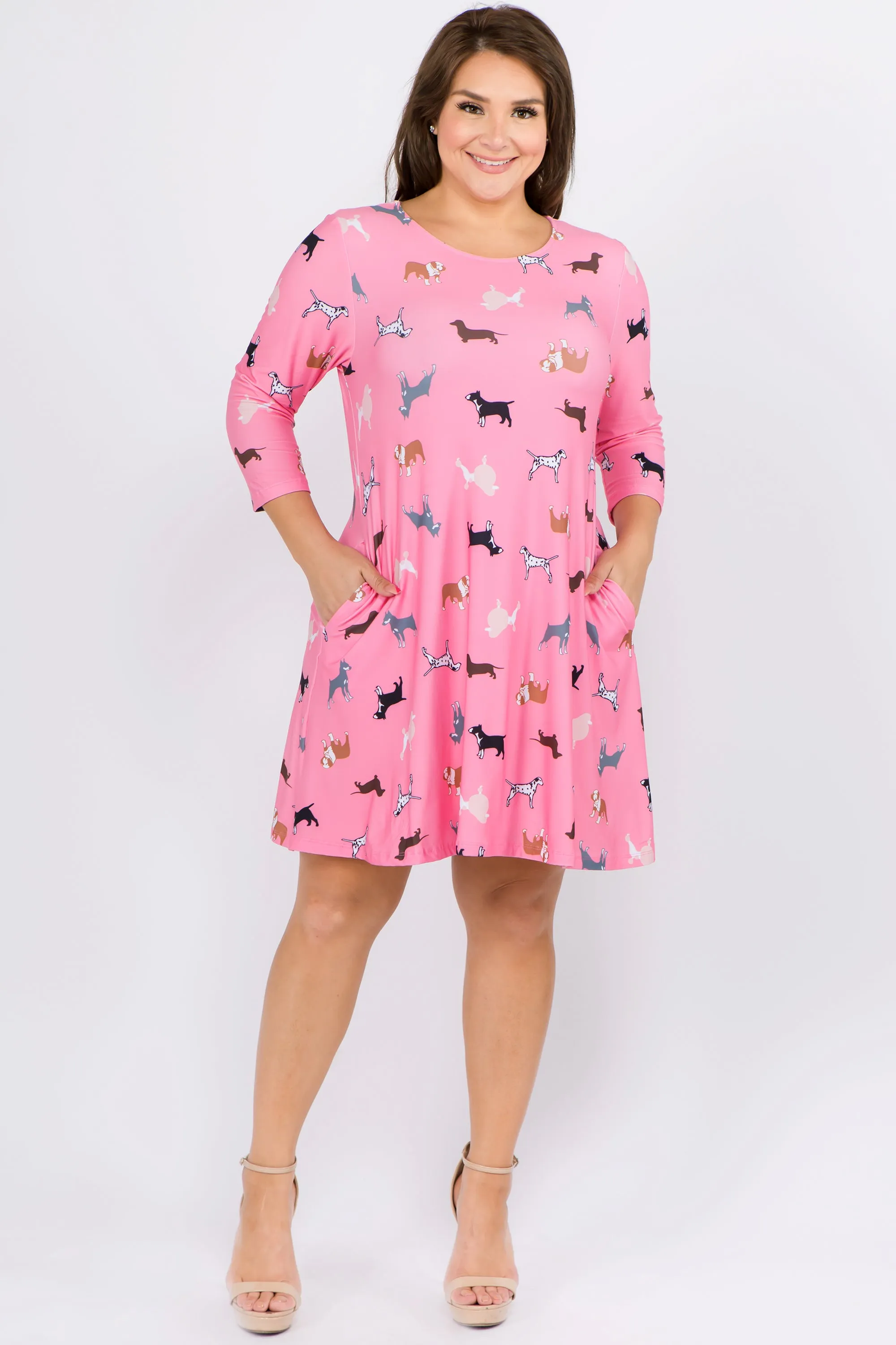 Plus Size Novelty Dog Print A-line Dress