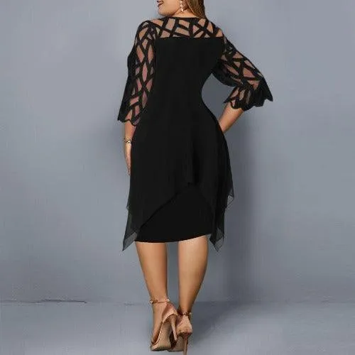 Plus Size O-Neck Mesh Double Layer Chiffon Dress
