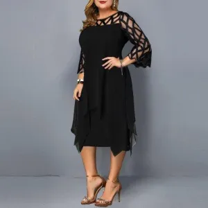 Plus Size O-Neck Mesh Double Layer Chiffon Dress