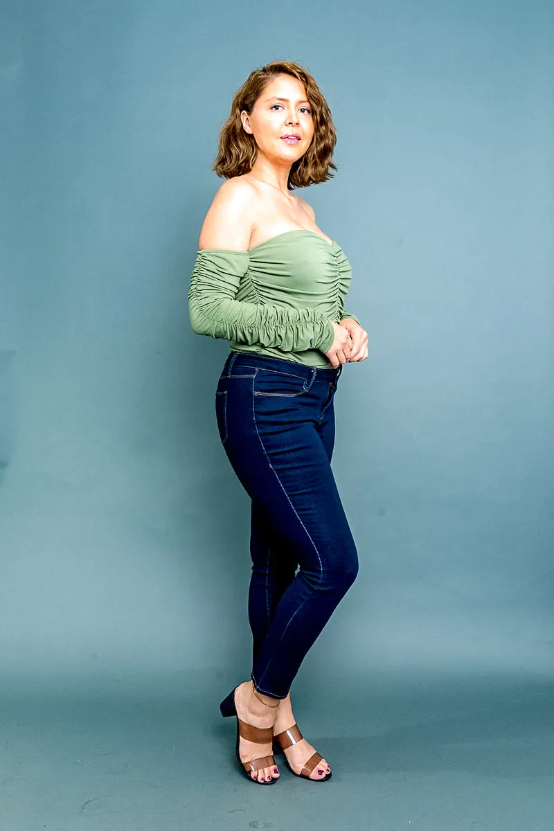 Plus Size Off Shoulder Ruched Sweetheart Neckline Bodysuit with Snap Crotch (CB51319P)