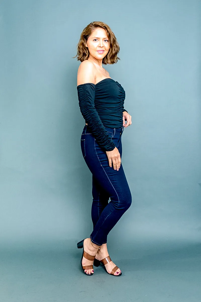 Plus Size Off Shoulder Ruched Sweetheart Neckline Bodysuit with Snap Crotch (CB51319P)