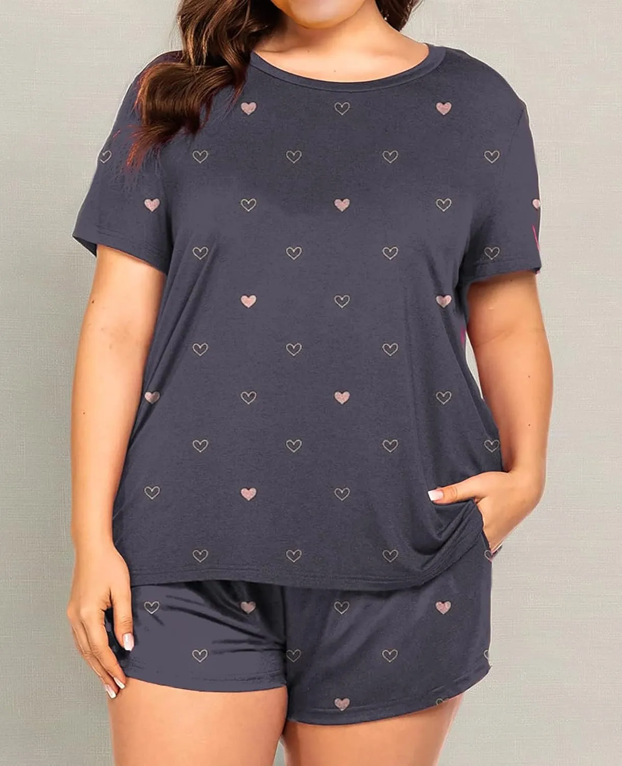 Plus Size Pajamas Womens Pajama Sets Shorts Pj Lounge Sets Cute Print Sleepwear with Pockets