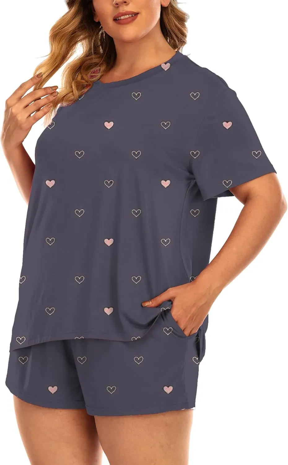 Plus Size Pajamas Womens Pajama Sets Shorts Pj Lounge Sets Cute Print Sleepwear with Pockets