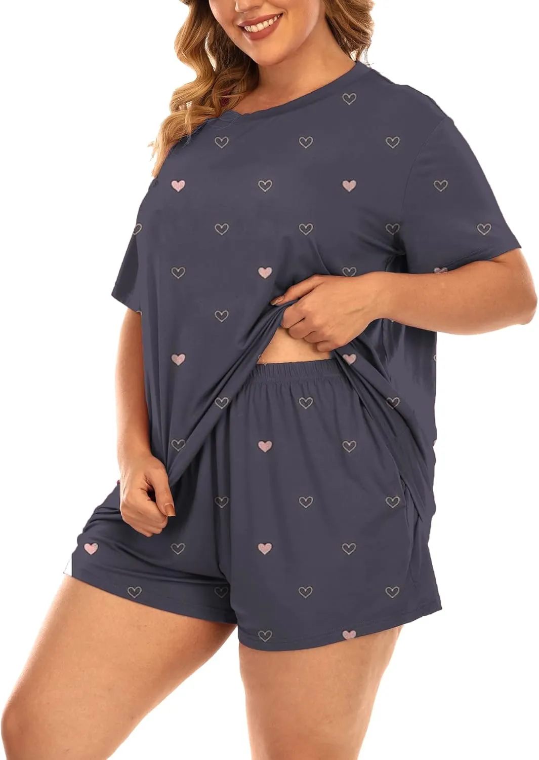 Plus Size Pajamas Womens Pajama Sets Shorts Pj Lounge Sets Cute Print Sleepwear with Pockets