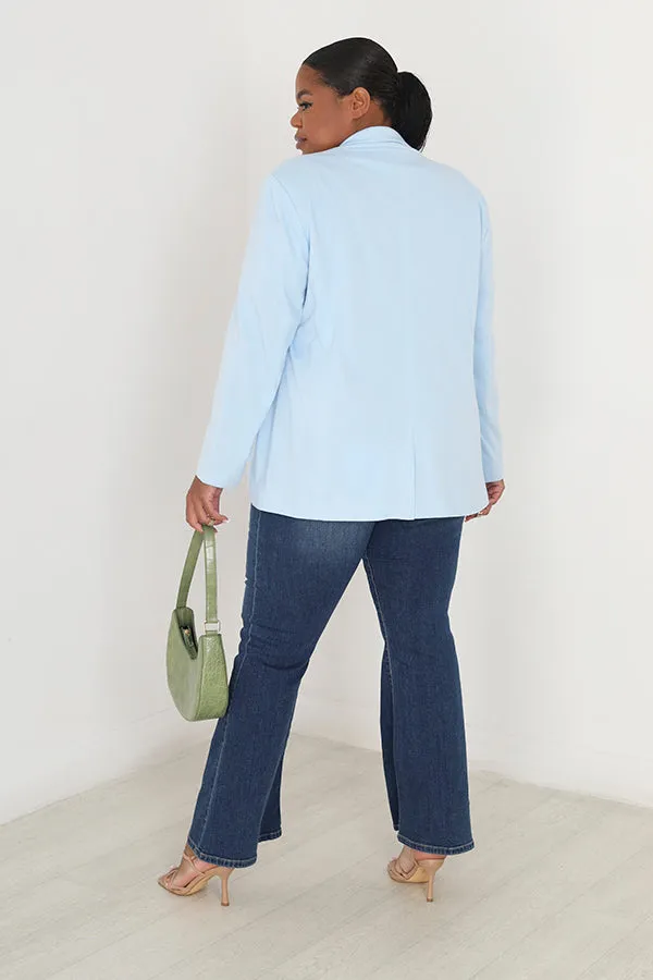 PLUS SIZE PALE BLUE PLAIN SINGLE BUTTON BLAZER