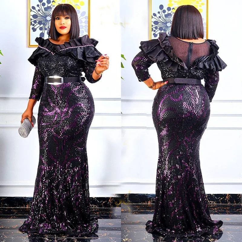 Plus Size Party Long Dresses Sequin Evening Gowns Women Outfits